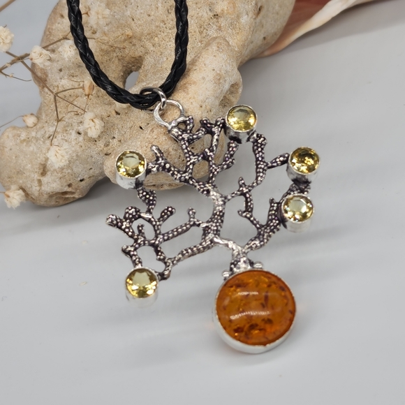 Genuine Baltic Amber/Citrine Stone Silver Pendant - Picture 6 of 7